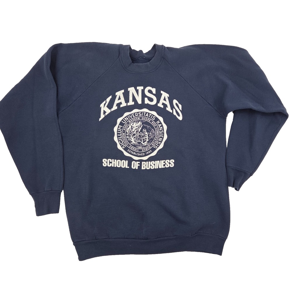 VTG 80s Kansas University KU School of Business Sweatshirt L Delta Sigma Pi Navy